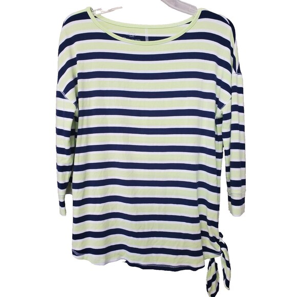 T By Talbots Jersey Knit Striped UPF 50+ Protection Side-Tie Top Size LP - Picture 1 of 5